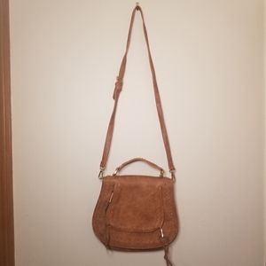 Camel satchel with long shoulder strap, vegan leather